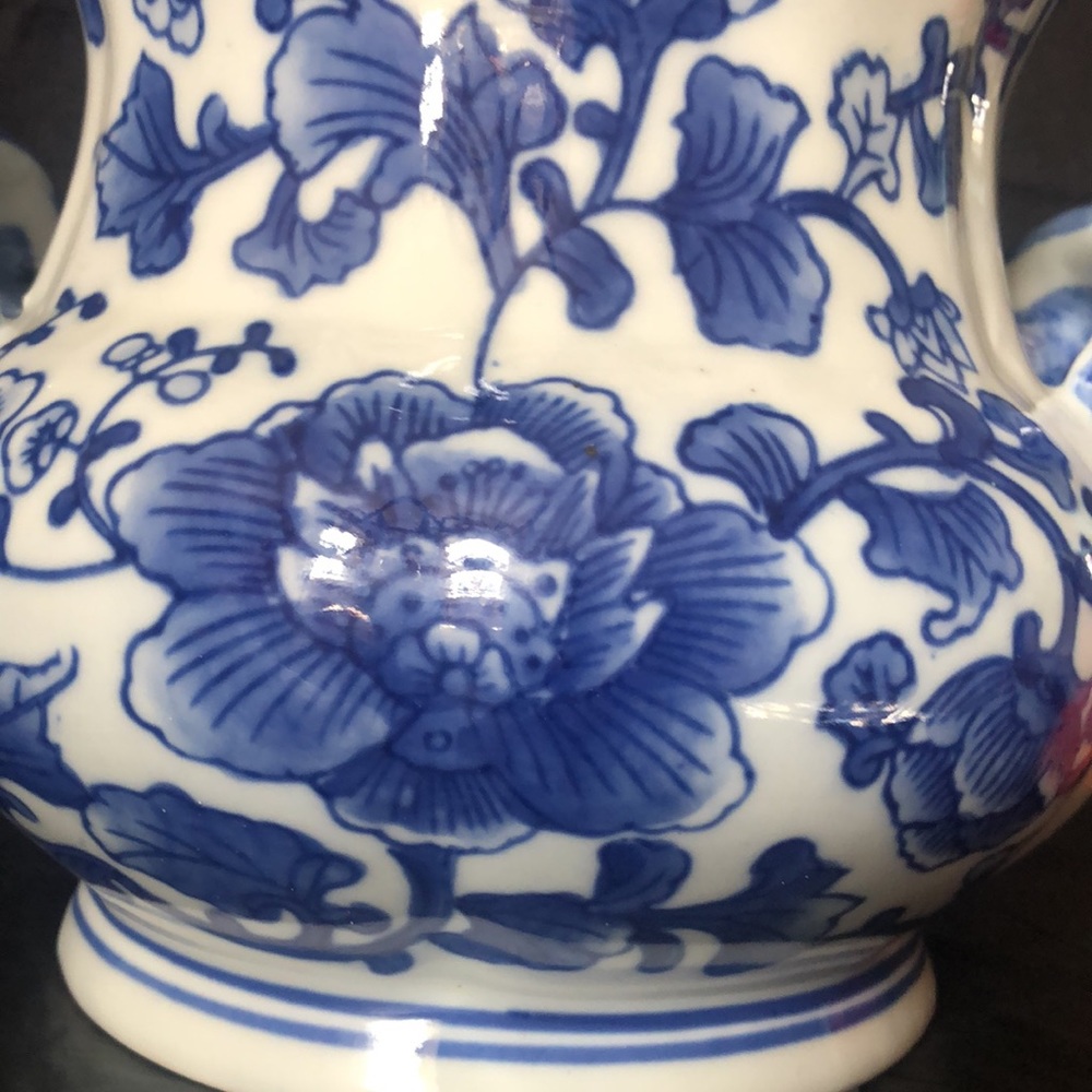 Chinoiserie fine porcelain lotus jardiniere with side handles 20th century EUC - Picture 8 of 8